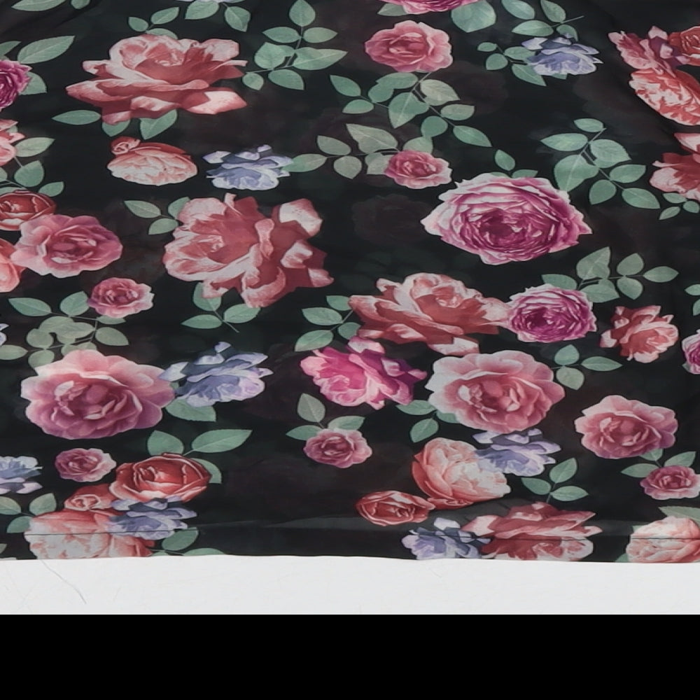 Divided by H&M Womens Black Floral Polyester Basic T-Shirt Size 10 Round Neck