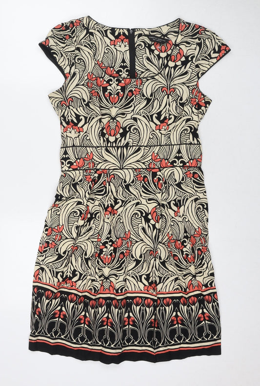 Dorothy Perkins Womens Beige Geometric Cotton A-Line Size 12 Round Neck Zip