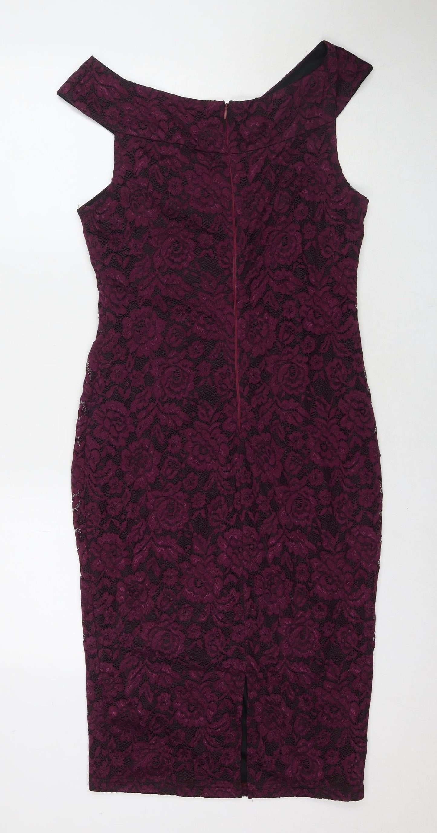 AX Paris Womens Purple Floral Polyester A-Line Size 14 Round Neck Zip