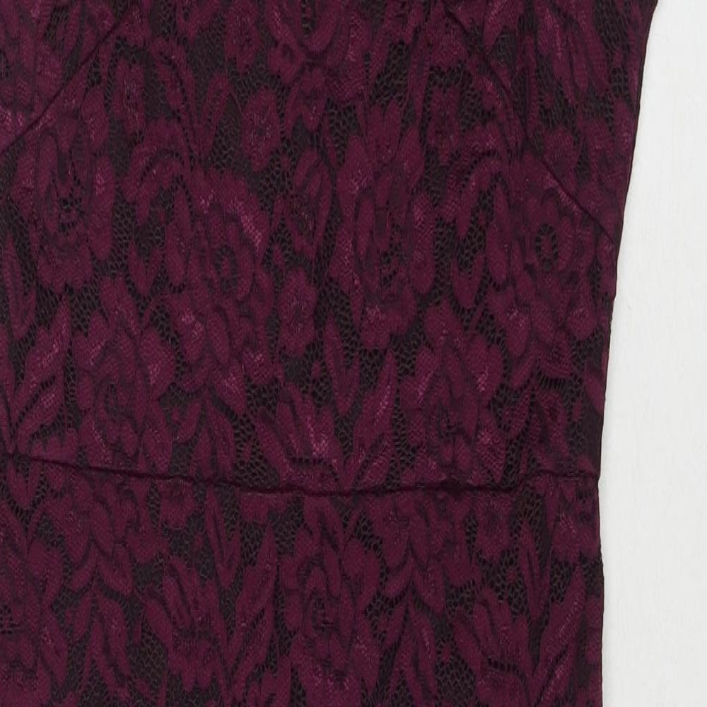 AX Paris Womens Purple Floral Polyester A-Line Size 14 Round Neck Zip