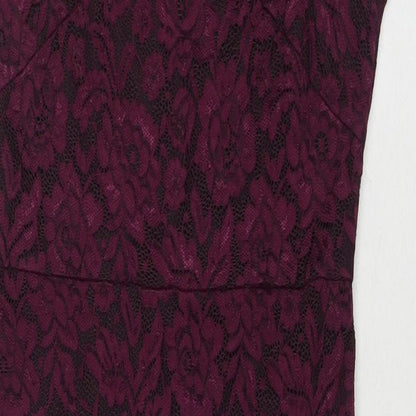 AX Paris Womens Purple Floral Polyester A-Line Size 14 Round Neck Zip