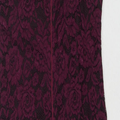 AX Paris Womens Purple Floral Polyester A-Line Size 14 Round Neck Zip