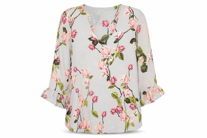 Wallis Womens Grey Floral Polyester Basic Blouse Size 10 V-Neck