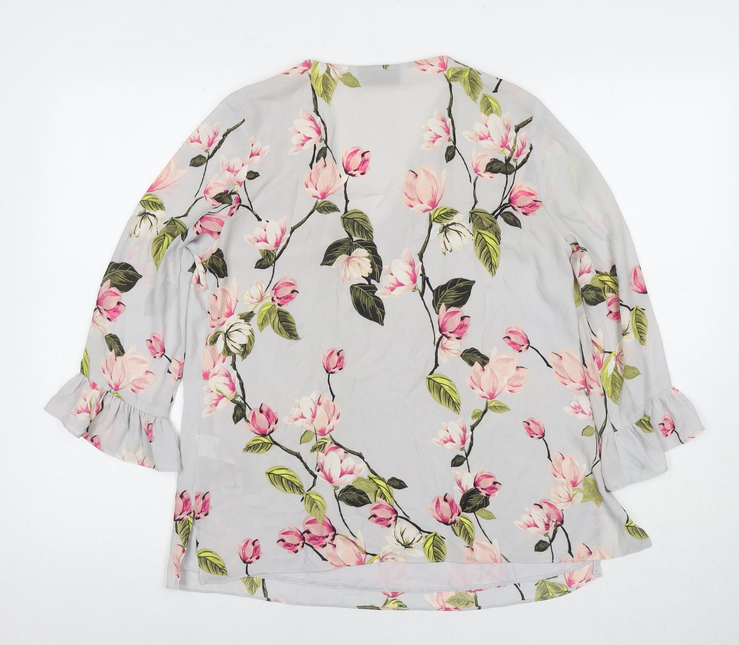 Wallis Womens Grey Floral Polyester Basic Blouse Size 10 V-Neck