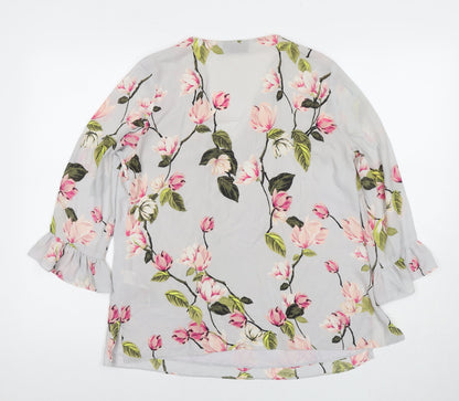 Wallis Womens Grey Floral Polyester Basic Blouse Size 10 V-Neck