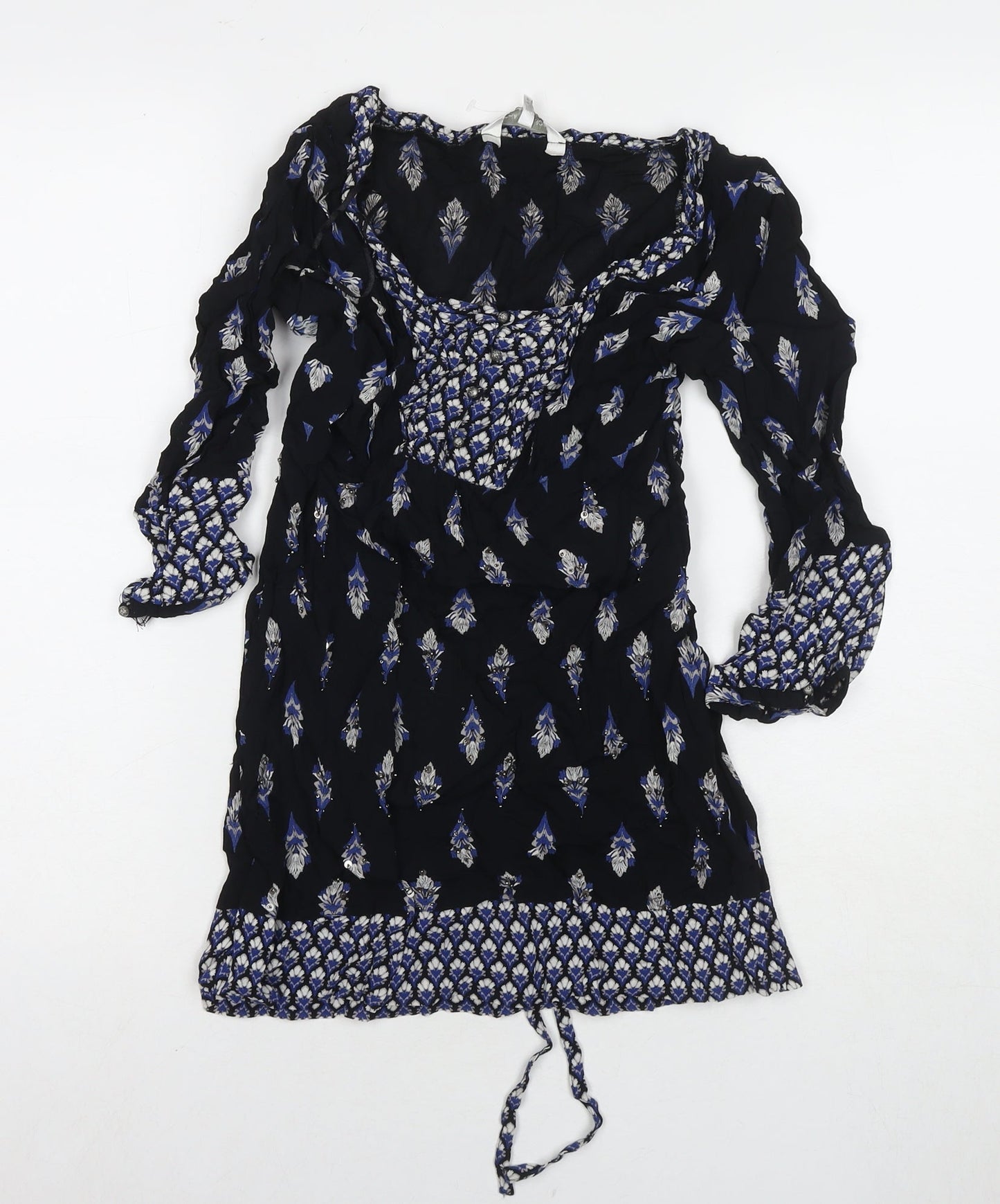 RJR.John Rocha Womens Black Geometric Polyester A-Line Size 12 Round Neck Pullover