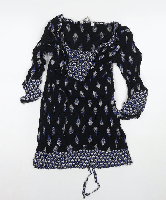 RJR.John Rocha Womens Black Geometric Polyester A-Line Size 12 Round Neck Pullover