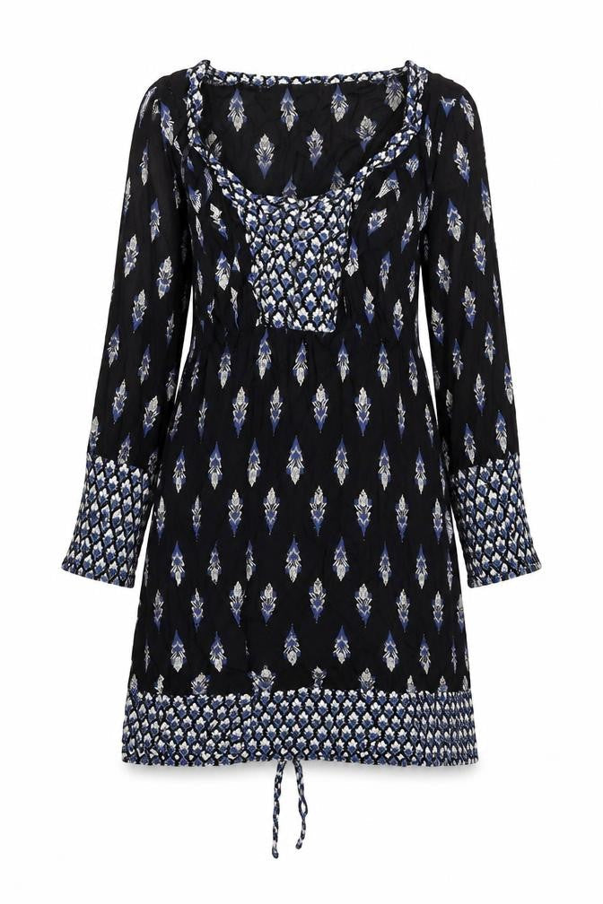 RJR.John Rocha Womens Black Geometric Polyester A-Line Size 12 Round Neck Pullover