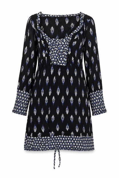 RJR.John Rocha Womens Black Geometric Polyester A-Line Size 12 Round Neck Pullover