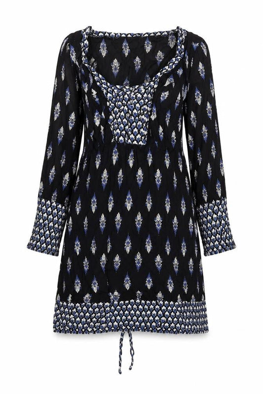 RJR.John Rocha Womens Black Geometric Polyester A-Line Size 12 Round Neck Pullover