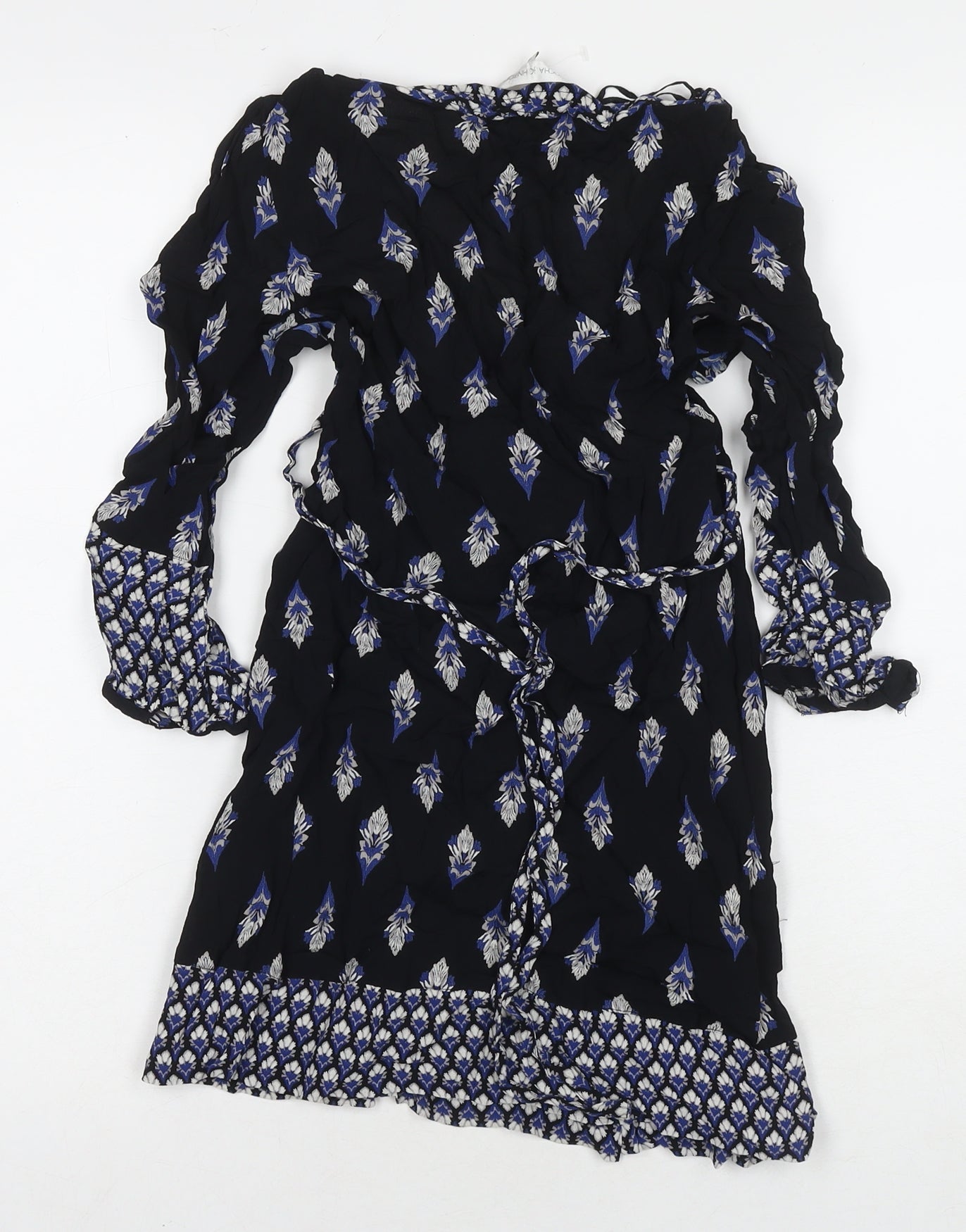 RJR.John Rocha Womens Black Geometric Polyester A-Line Size 12 Round Neck Pullover
