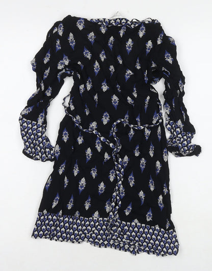 RJR.John Rocha Womens Black Geometric Polyester A-Line Size 12 Round Neck Pullover