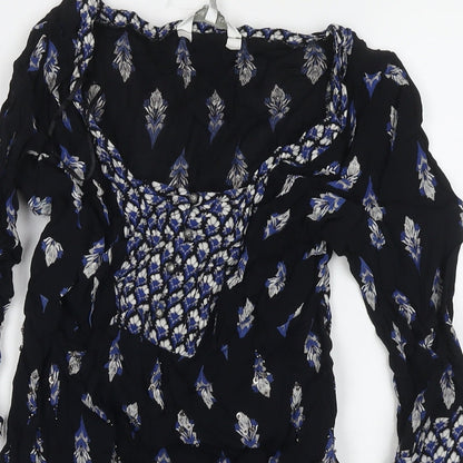 RJR.John Rocha Womens Black Geometric Polyester A-Line Size 12 Round Neck Pullover