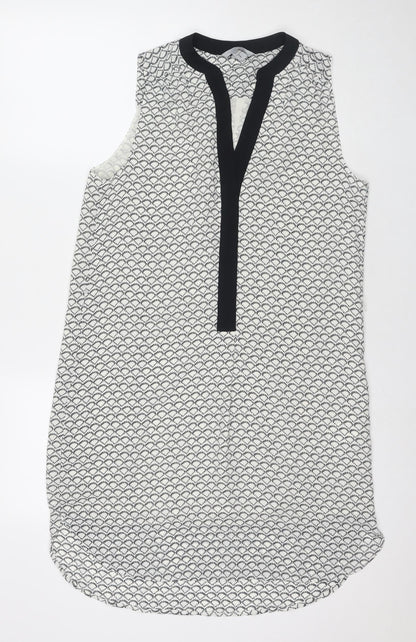 H&M Womens Black Geometric Polyester A-Line Size 10 V-Neck Pullover