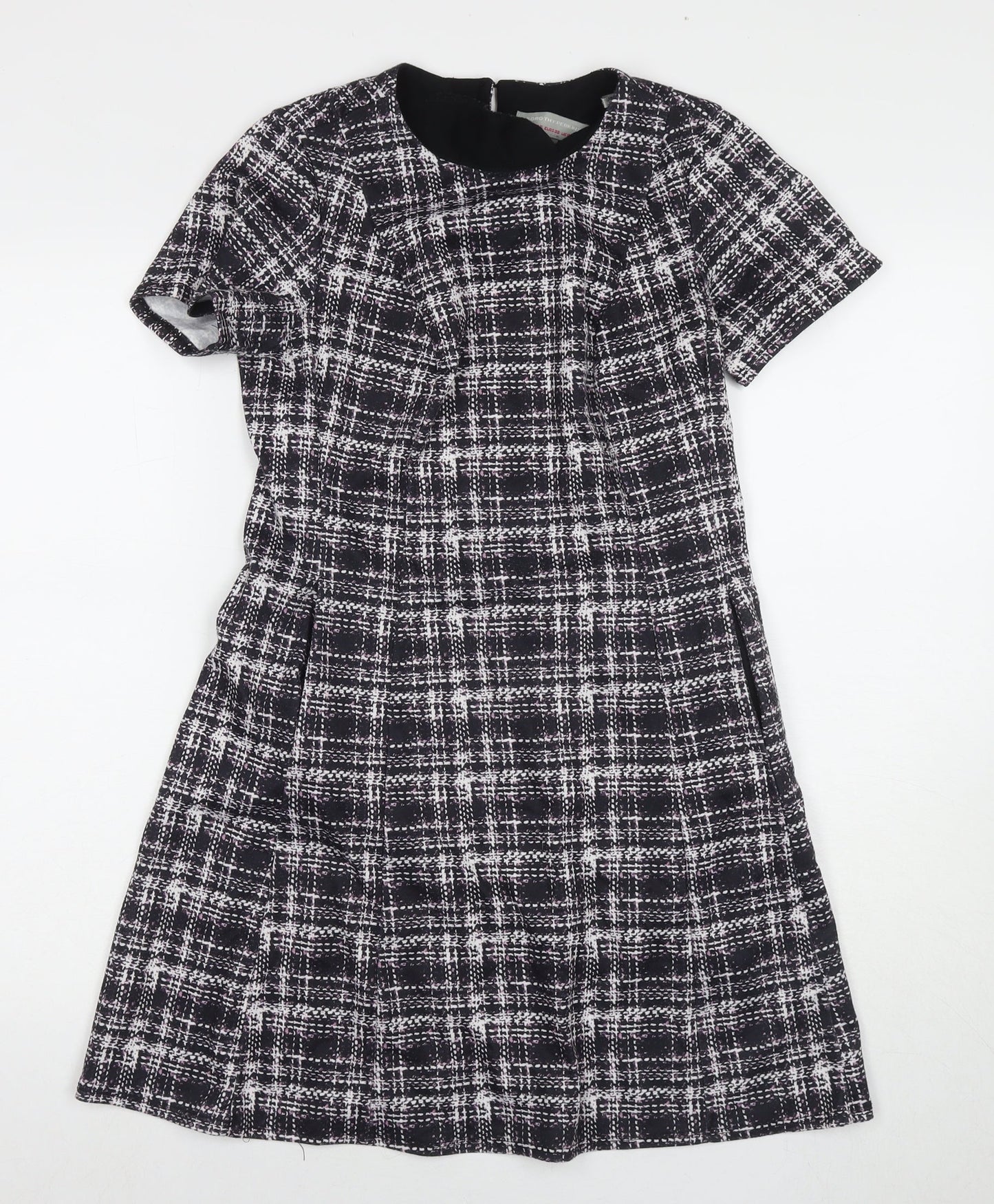 Dorothy Perkins Womens Beige Check Polyester A-Line Size 10 Round Neck Button