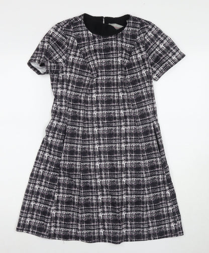 Dorothy Perkins Womens Beige Check Polyester A-Line Size 10 Round Neck Button