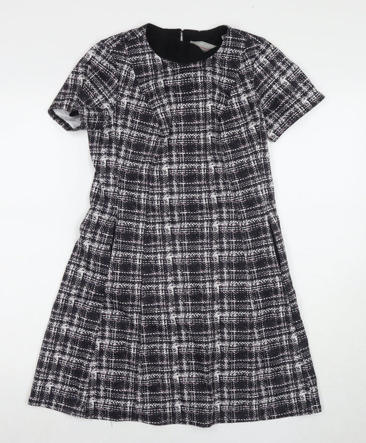 Dorothy Perkins Womens Beige Check Polyester A-Line Size 10 Round Neck Button