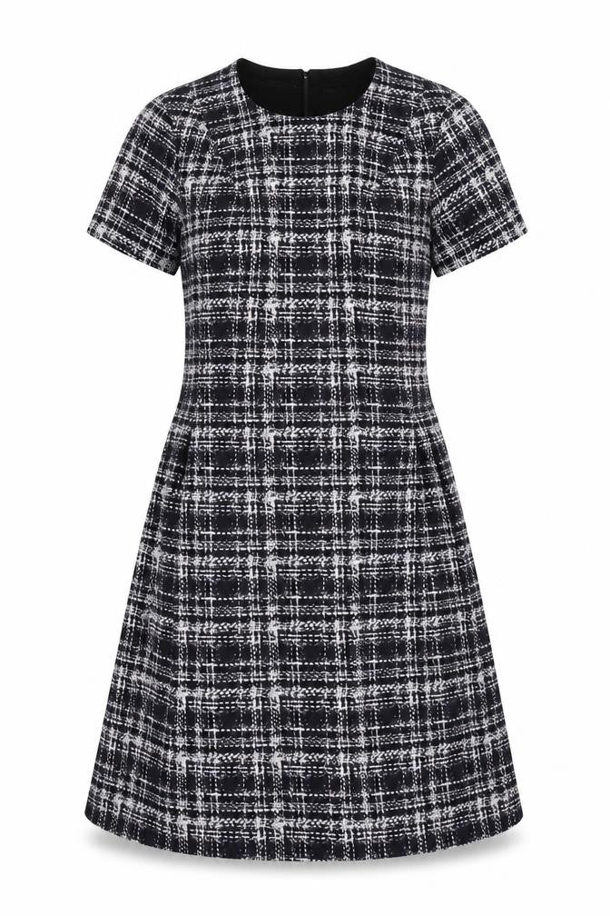 Dorothy Perkins Womens Beige Check Polyester A-Line Size 10 Round Neck Button