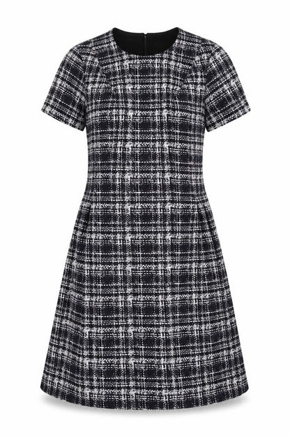 Dorothy Perkins Womens Beige Check Polyester A-Line Size 10 Round Neck Button