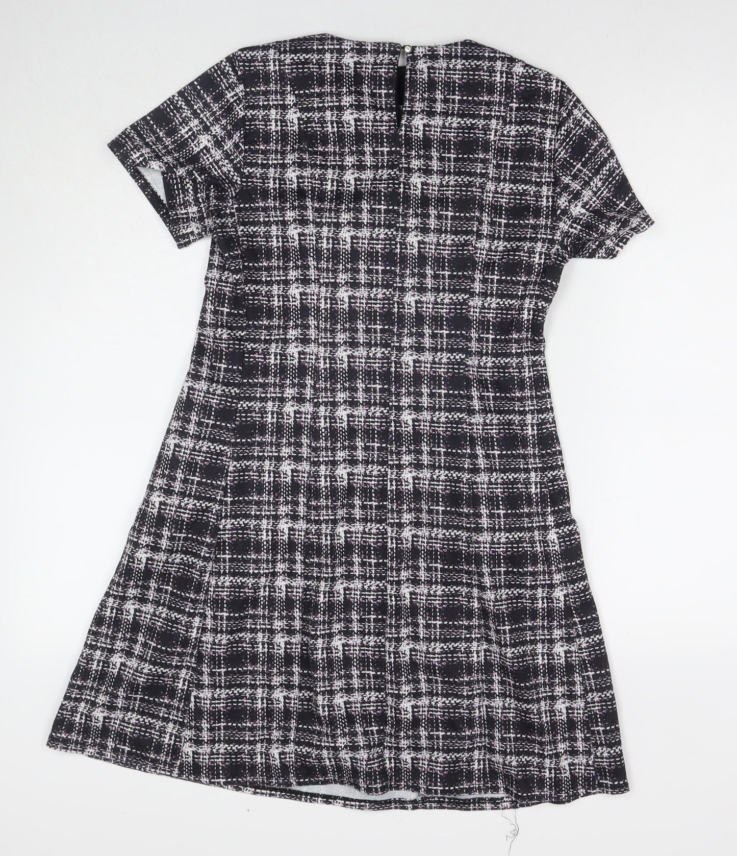 Dorothy Perkins Womens Beige Check Polyester A-Line Size 10 Round Neck Button