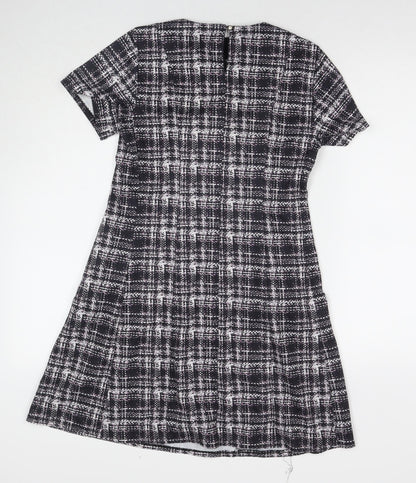 Dorothy Perkins Womens Beige Check Polyester A-Line Size 10 Round Neck Button