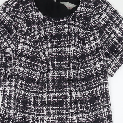 Dorothy Perkins Womens Beige Check Polyester A-Line Size 10 Round Neck Button