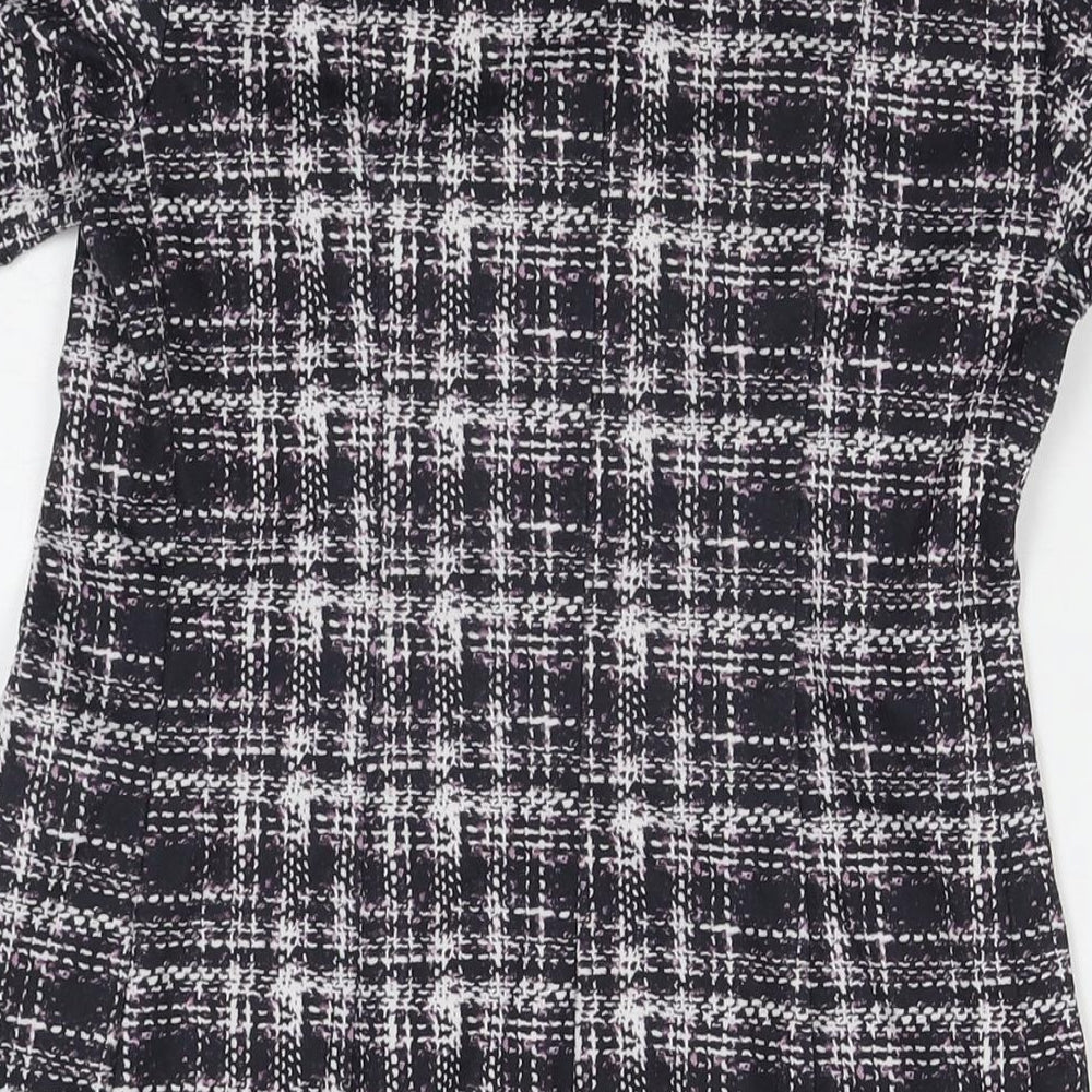 Dorothy Perkins Womens Beige Check Polyester A-Line Size 10 Round Neck Button