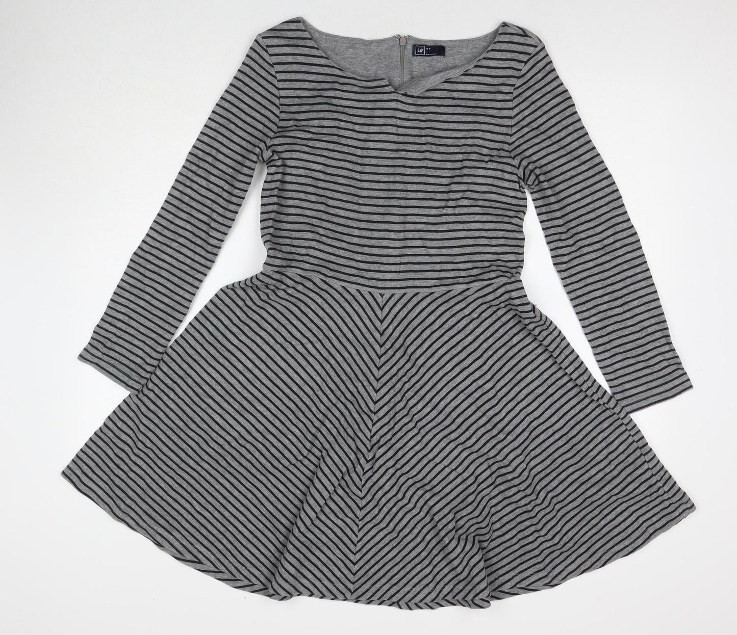 Gap Womens Grey Striped Cotton Jumper Dress Size 10 Round Neck Zip