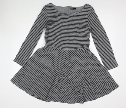 Gap Womens Grey Striped Cotton Jumper Dress Size 10 Round Neck Zip