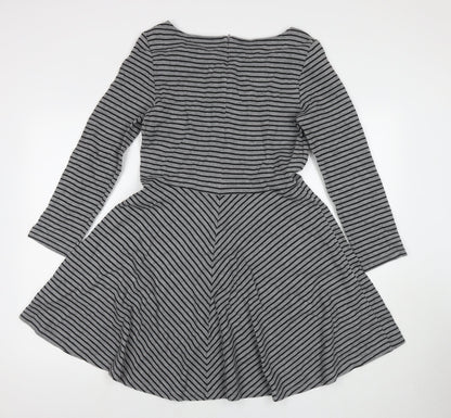 Gap Womens Grey Striped Cotton Jumper Dress Size 10 Round Neck Zip