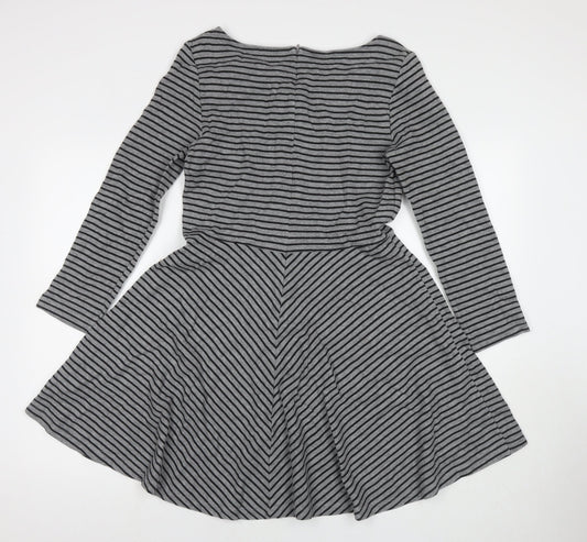 Gap Womens Grey Striped Cotton Jumper Dress Size 10 Round Neck Zip