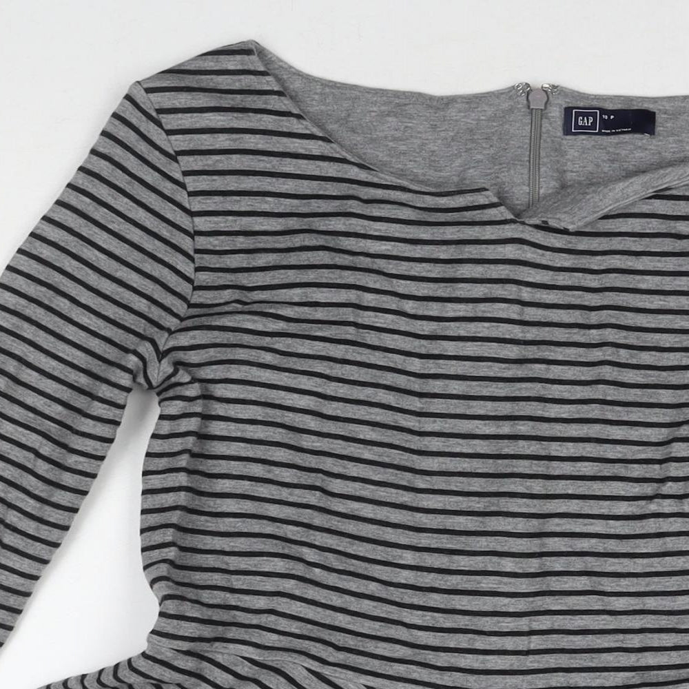 Gap Womens Grey Striped Cotton Jumper Dress Size 10 Round Neck Zip
