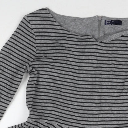 Gap Womens Grey Striped Cotton Jumper Dress Size 10 Round Neck Zip