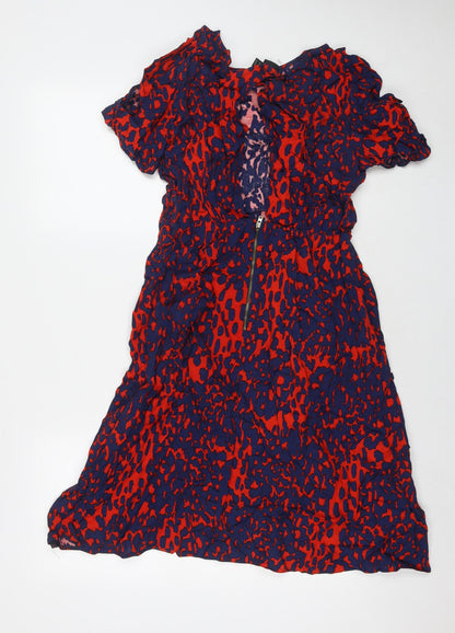 ASOS Womens Red Geometric Viscose A-Line Size 16 Round Neck Zip