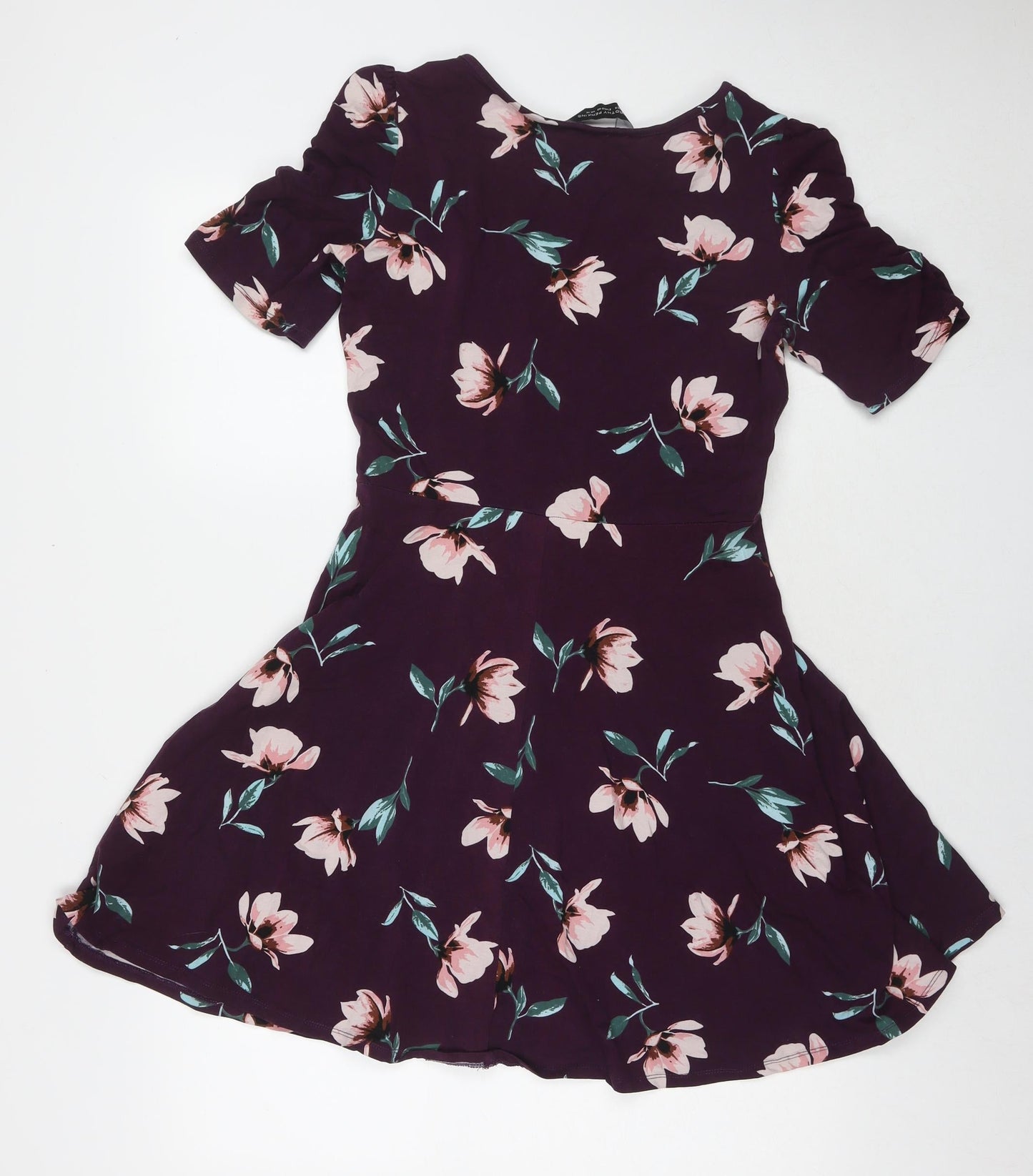 Dorothy Perkins Womens Purple Floral Cotton A-Line Size 12 Round Neck Pullover