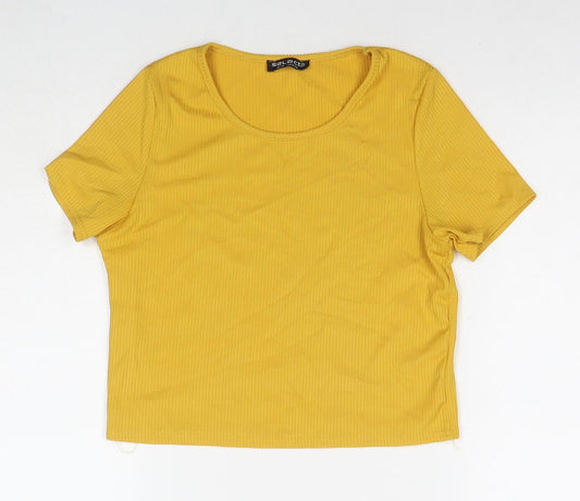 Womens UK Size 14 Select Yellow Basic T-Shirt