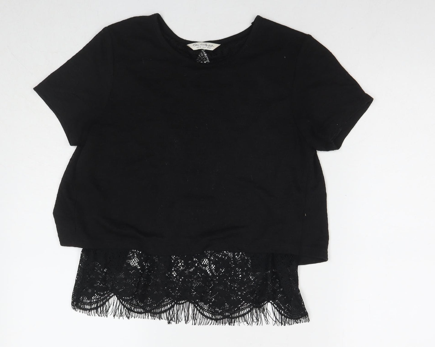 Miss Selfridge Womens Black Polyester Basic T-Shirt Size 10 Round Neck