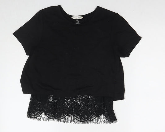 Miss Selfridge Womens Black Polyester Basic T-Shirt Size 10 Round Neck
