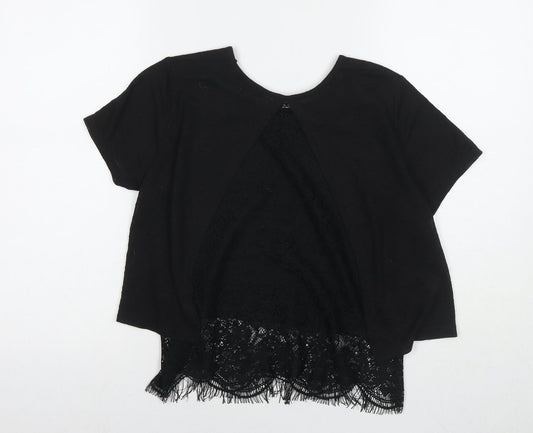 Miss Selfridge Womens Black Polyester Basic T-Shirt Size 10 Round Neck