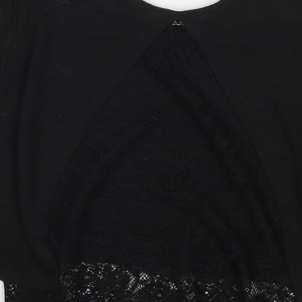 Miss Selfridge Womens Black Polyester Basic T-Shirt Size 10 Round Neck