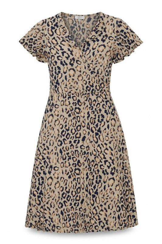 Front view of Principles women’s brown animal print viscose a-line, size UK 8, round neck pullover