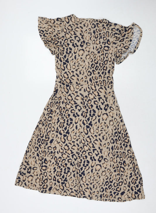 Principles Womens Brown Animal Print Viscose A-Line Size 8 Round Neck Pullover