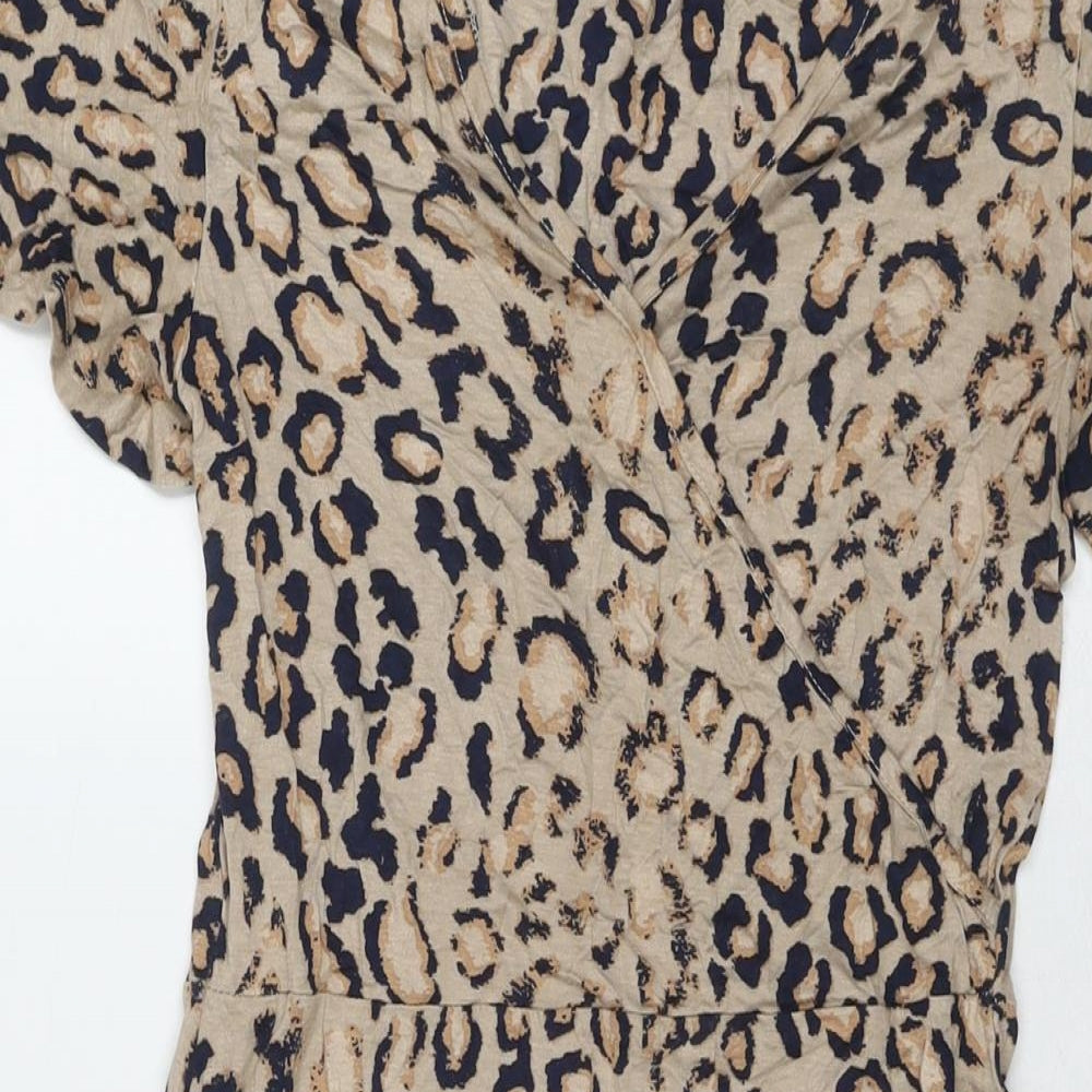 Principles Womens Brown Animal Print Viscose A-Line Size 8 Round Neck Pullover