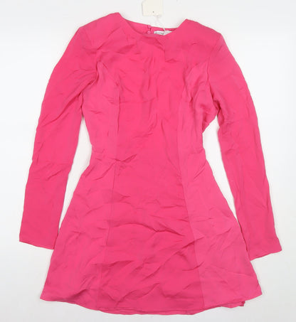 Bershka Womens Pink Polyester A-Line Size XS Round Neck Button - Shoulder Pads