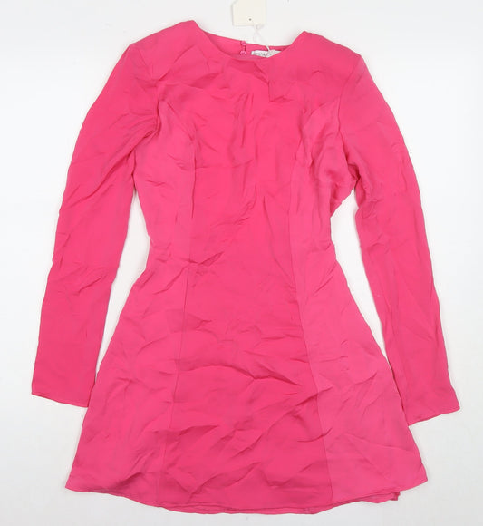 Bershka Womens Pink Polyester A-Line Size XS Round Neck Button - Shoulder Pads