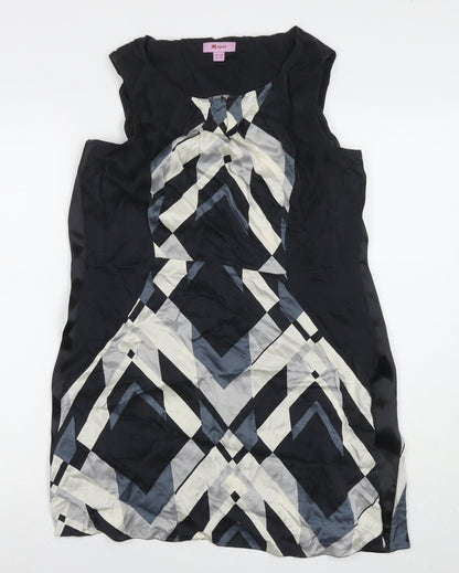 Monsoon Womens Black Geometric Polyester A-Line Size 14 Round Neck Zip
