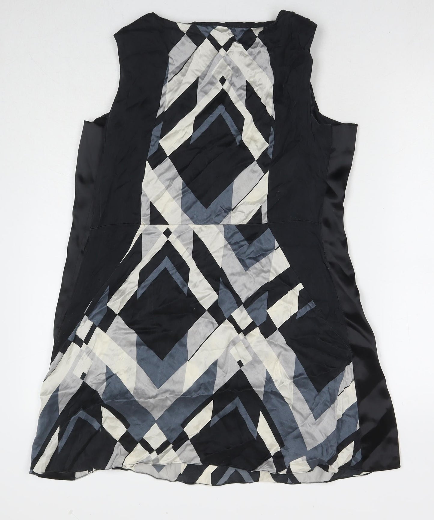 Monsoon Womens Black Geometric Polyester A-Line Size 14 Round Neck Zip