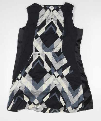 Monsoon Womens Black Geometric Polyester A-Line Size 14 Round Neck Zip