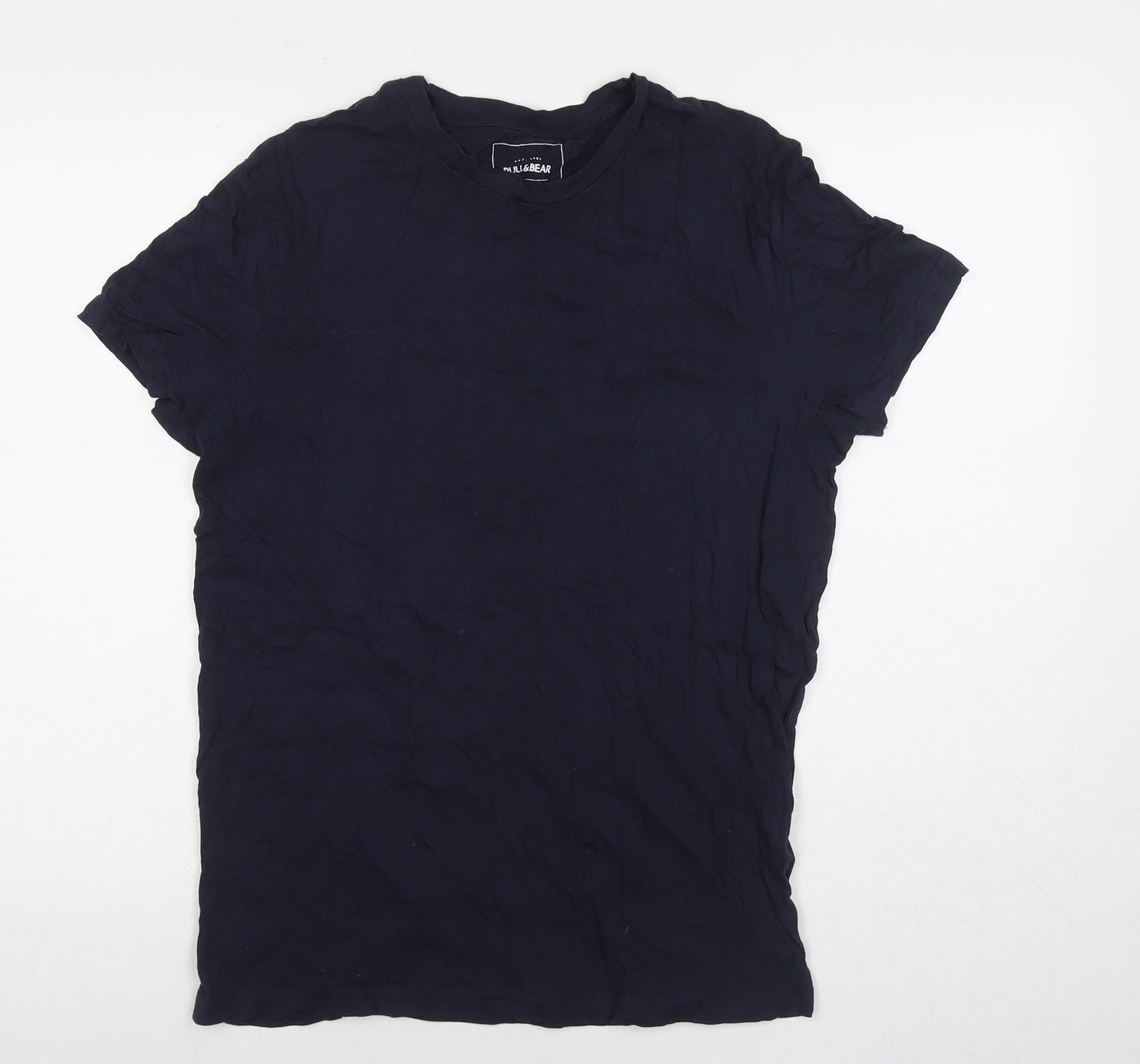 Pull&Bear Mens Blue Cotton T-Shirt Size L Round Neck