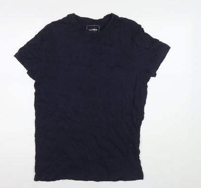 Pull&Bear Mens Blue Cotton T-Shirt Size L Round Neck